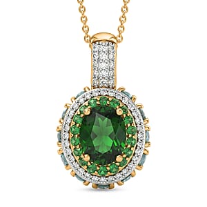 D'Joy Chrome Diopside and Multi Gemstone 5.90 ctw Lotus Flower Pendant Necklace in 18K Vermeil Yellow Gold Over Sterling Silver 20 Inches 
