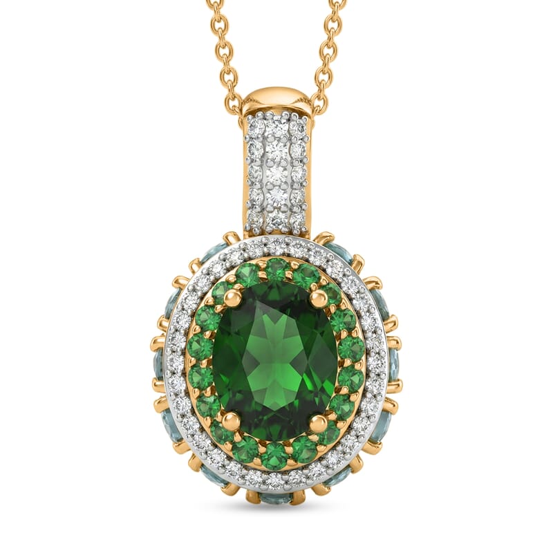 D'Joy Chrome Diopside and Multi Gemstone 5.90 ctw Lotus Flower Pendant Necklace in 18K Vermeil Yellow Gold Over Sterling Silver 20 Inches