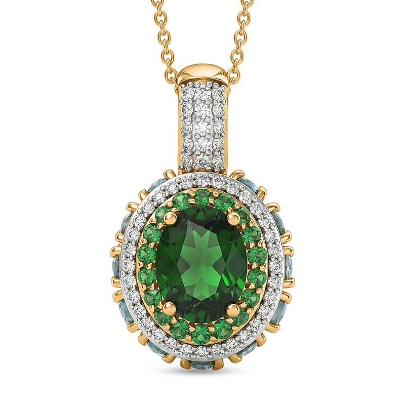 D'Joy Chrome Diopside and Multi Gemstone 5.90 ctw Lotus Flower Pendant Necklace in 18K Vermeil Yellow Gold Over Sterling Silver 20 Inches