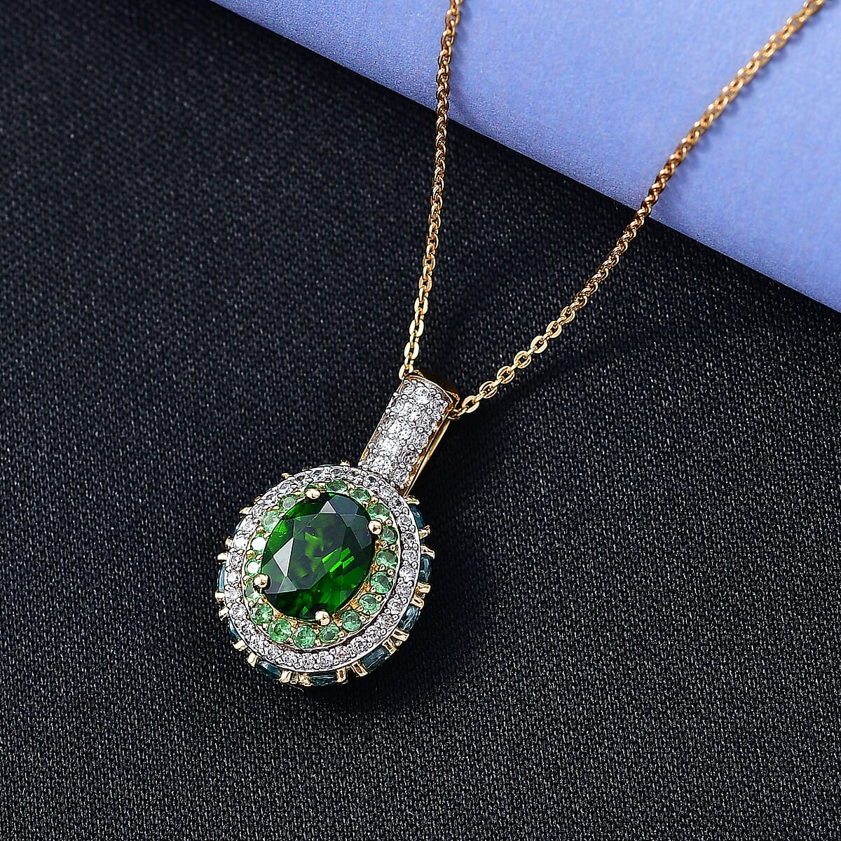 D'Joy Chrome Diopside and Multi Gemstone 5.90 ctw Lotus Flower Pendant Necklace in 18K Vermeil Yellow Gold Over Sterling Silver 20 Inches  image number 1