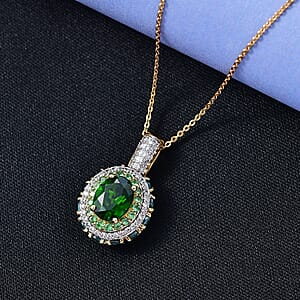 D'Joy Chrome Diopside and Multi Gemstone 5.90 ctw Lotus Flower Pendant Necklace in 18K Vermeil Yellow Gold Over Sterling Silver 20 Inches 