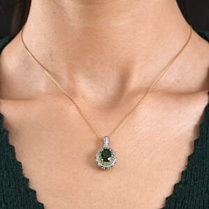 D'Joy Chrome Diopside and Multi Gemstone 5.90 ctw Lotus Flower Pendant Necklace in 18K Vermeil Yellow Gold Over Sterling Silver 20 Inches 