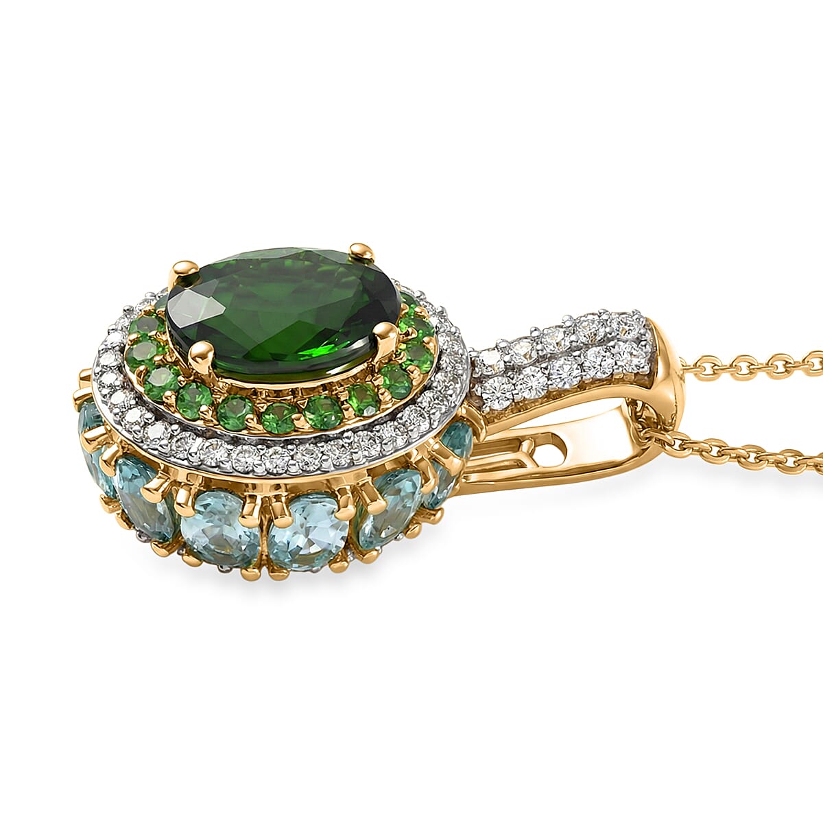 D'Joy Chrome Diopside and Multi Gemstone 5.90 ctw Lotus Flower Pendant Necklace in 18K Vermeil Yellow Gold Over Sterling Silver 20 Inches  image number 3