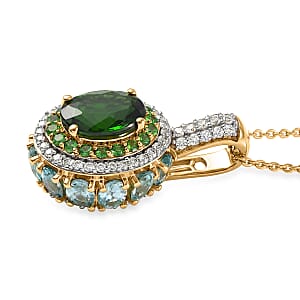 D'Joy Chrome Diopside and Multi Gemstone 5.90 ctw Lotus Flower Pendant Necklace in 18K Vermeil Yellow Gold Over Sterling Silver 20 Inches 