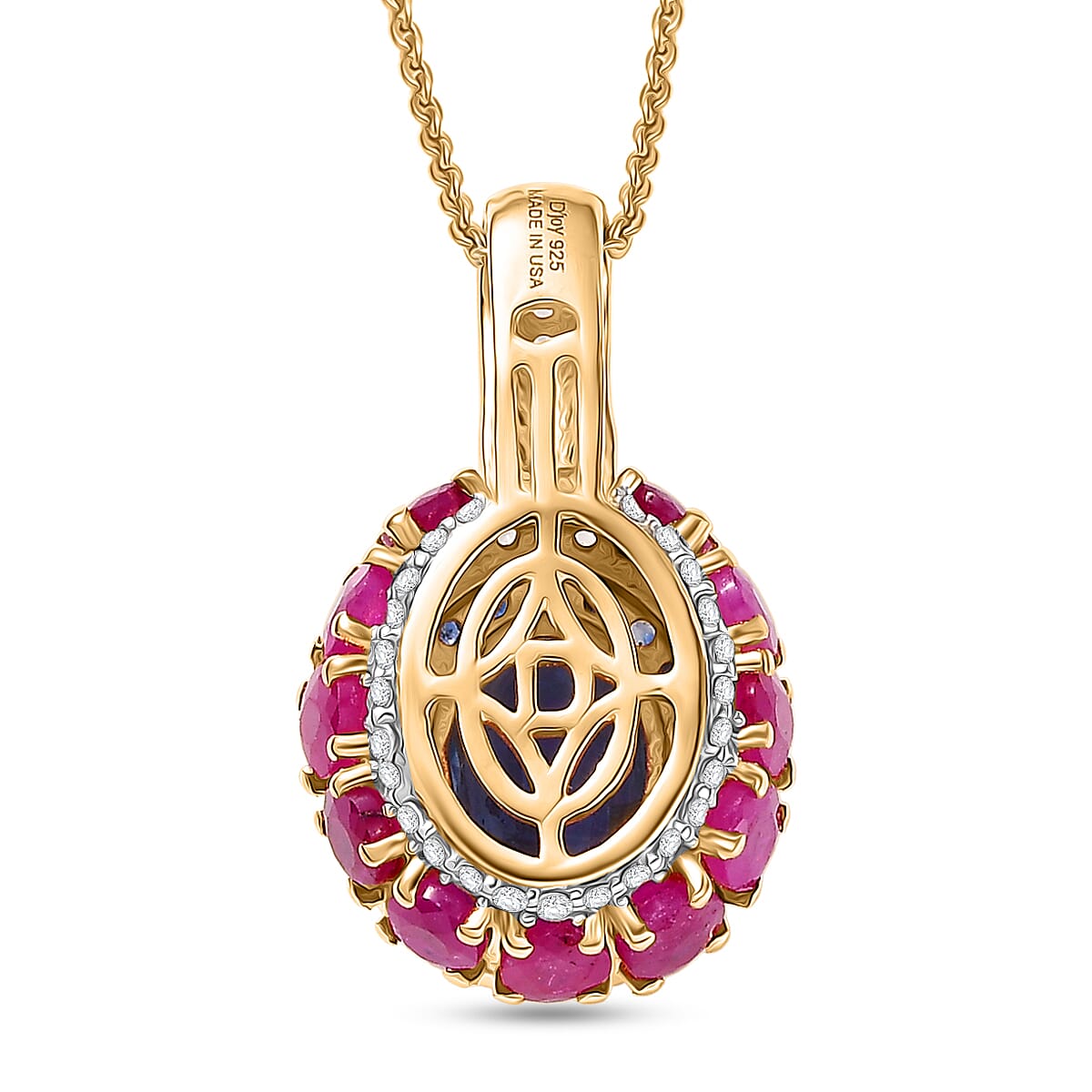 D'Joy Kashmir Kyanite and Multi Gemstone 6.30 ctw Lotus Flower Pendant Necklace in 18K Vermeil Yellow Gold Over Sterling Silver 20 Inches 