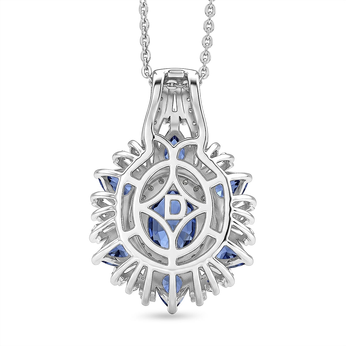 D'Joy Premium Tanzanite and Multi Gemstone 3.00 ctw Sunburst Pendant Necklace in Rhodium Over Sterling Silver (20 Inches) image number 4