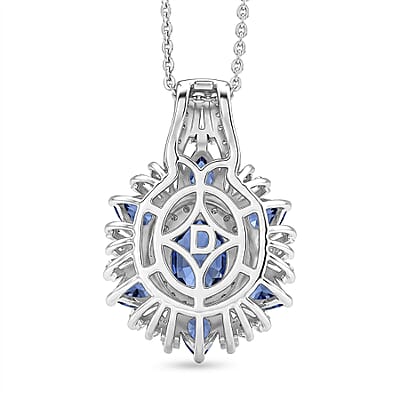 D'Joy Premium Tanzanite and Multi Gemstone 3.00 ctw Sunburst Pendant Necklace in Rhodium Over Sterling Silver (20 Inches)