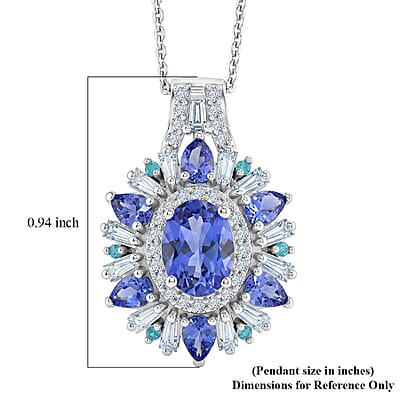 D'Joy Premium Tanzanite and Multi Gemstone 3.00 ctw Sunburst Pendant Necklace in Rhodium Over Sterling Silver (20 Inches)