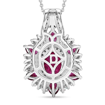 D'Joy AAA Radiant Ember Garnet and Multi Gemstone 3.60 ctw Sunburst Pendant Necklace in Rhodium Over Sterling Silver (20 Inches)