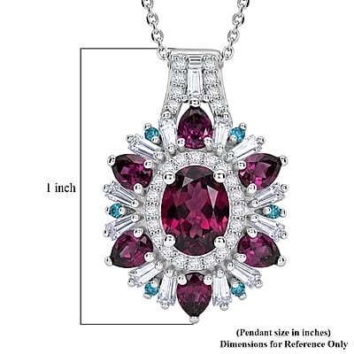 D'Joy AAA Radiant Ember Garnet and Multi Gemstone 3.60 ctw Sunburst Pendant Necklace in Rhodium Over Sterling Silver (20 Inches)
