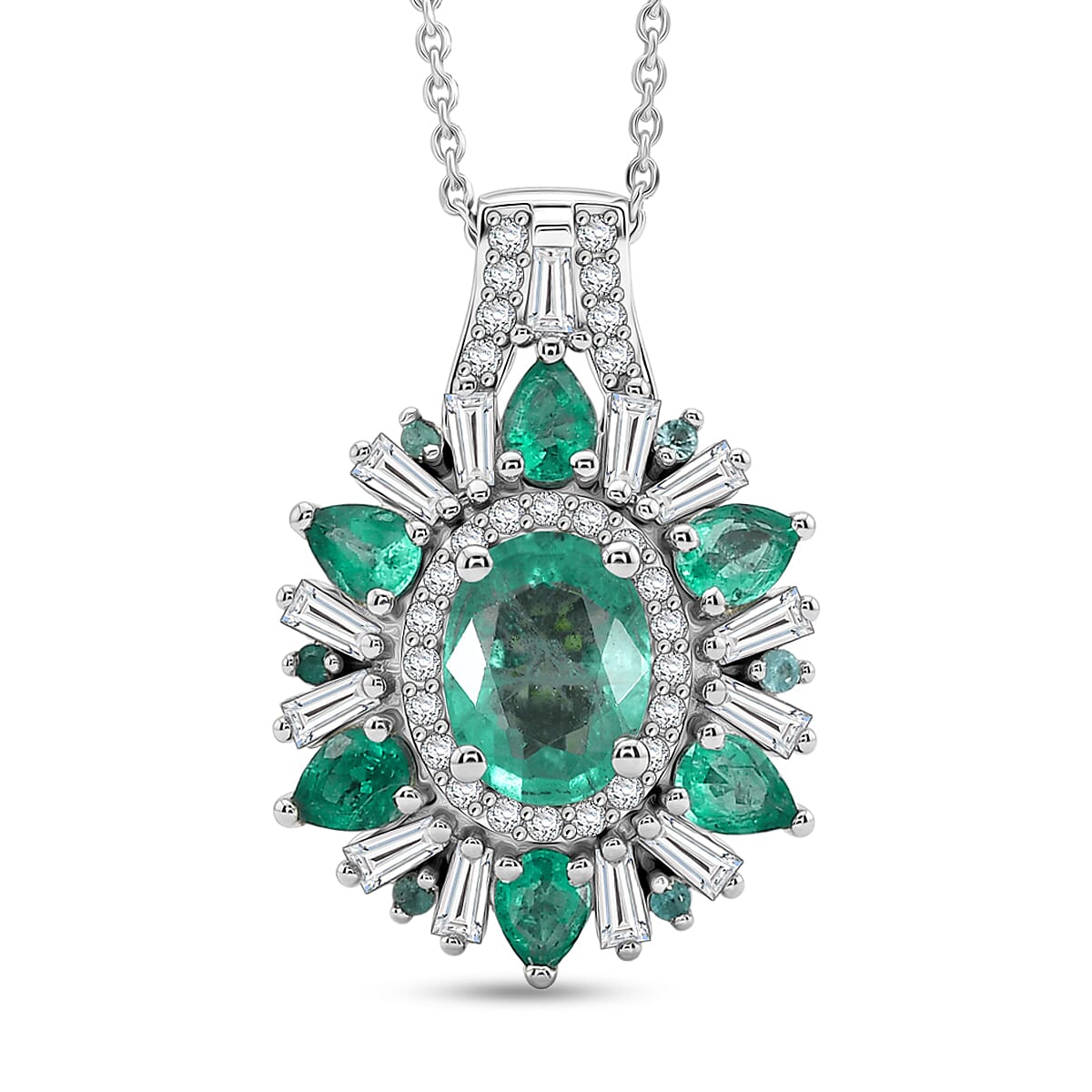 D'Joy Premium Tanzanite and Multi Gemstone 3.00 ctw Sunburst Pendant Necklace in Rhodium Over Sterling Silver (20 Inches)