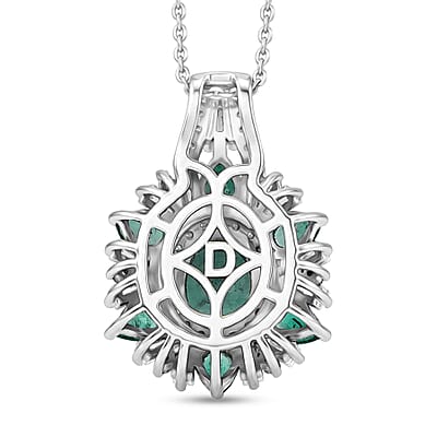 D'Joy Premium Kagem Zambian Emerald and Multi Gemstone 2.85 ctw Sunburst Pendant Necklace in Rhodium Over Sterling Silver (20 Inches)