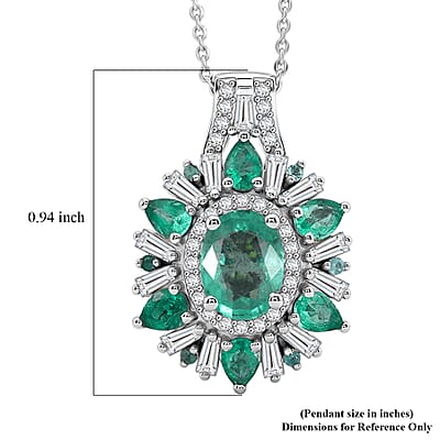 D'Joy Premium Kagem Zambian Emerald and Multi Gemstone 2.85 ctw Sunburst Pendant Necklace in Rhodium Over Sterling Silver (20 Inches)
