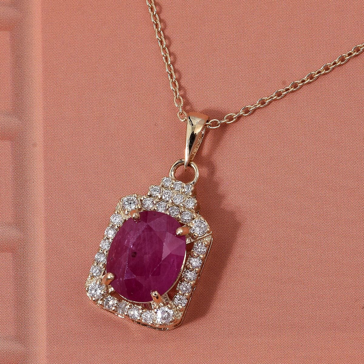 Luxoro AAA Mozambique Ruby, Diamond Pendant Necklace in 10K Yellow Gold 3.30 ctw (18 Inches) image number 1