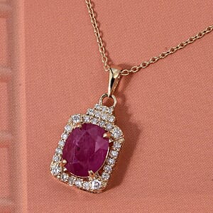 Luxoro AAA Montepuez Ruby, Diamond Pendant Necklace in 10K Yellow Gold 3.30 ctw (18 Inches)