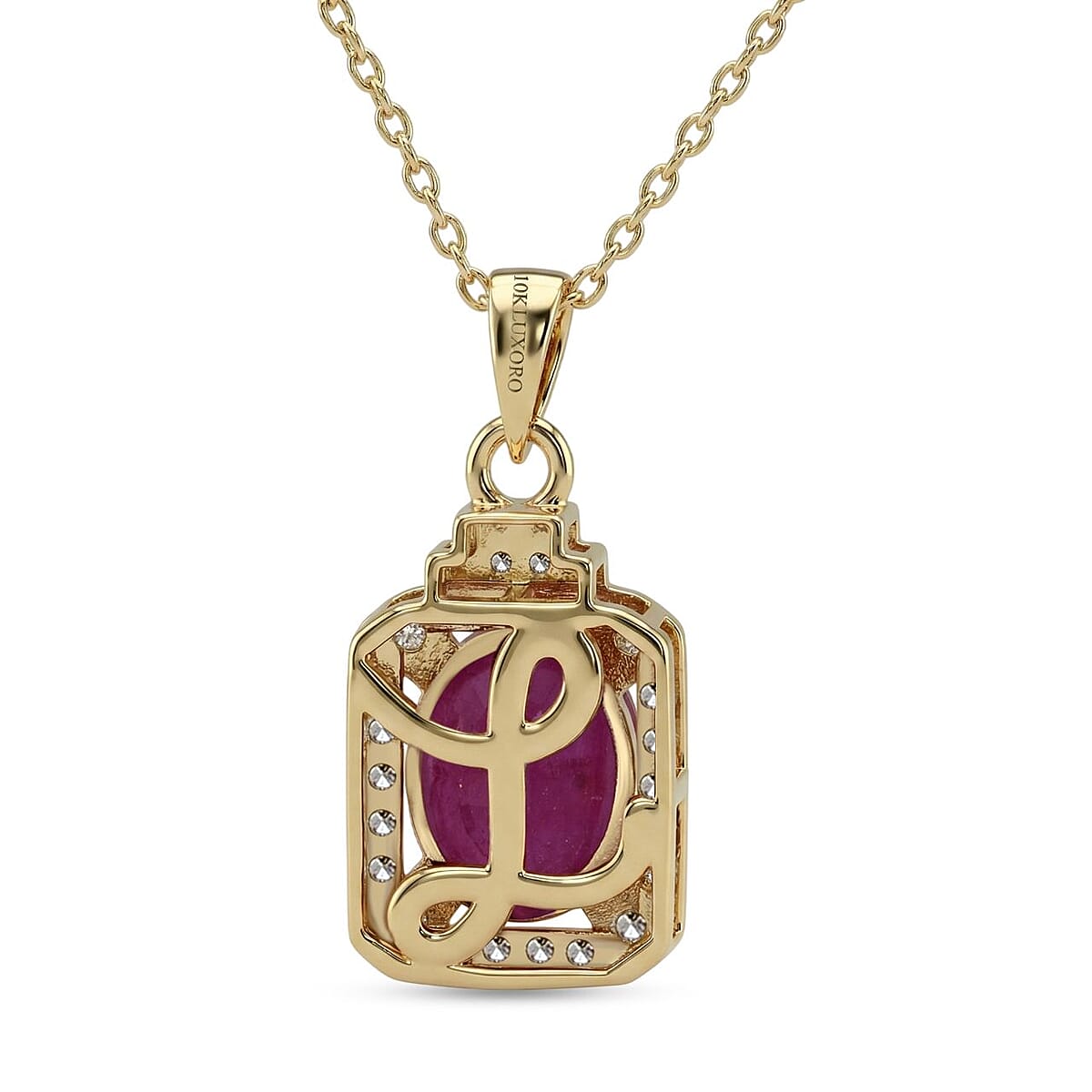 Luxoro AAA Mozambique Ruby, Diamond Pendant Necklace in 10K Yellow Gold 3.30 ctw (18 Inches) image number 4