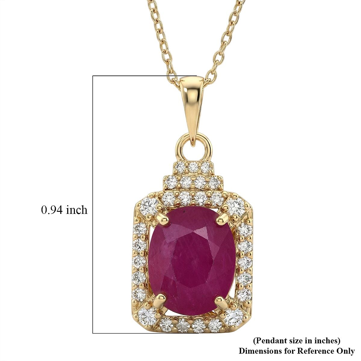 Luxoro AAA Mozambique Ruby, Diamond Pendant Necklace in 10K Yellow Gold 3.30 ctw (18 Inches) image number 6