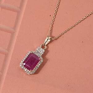 Luxoro AAA Montepuez Ruby, Diamond Pendant Necklace in 10K Yellow Gold 2.50 ctw (18 Inches)