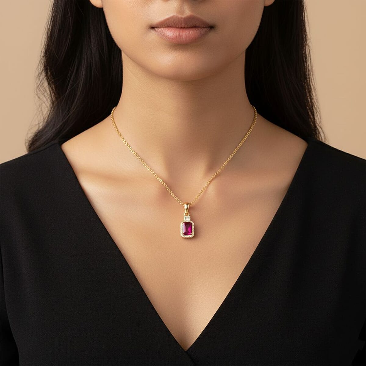 Luxoro AAA Mozambique Ruby, Diamond Pendant Necklace in 10K Yellow Gold 2.50 ctw (18 Inches) image number 2
