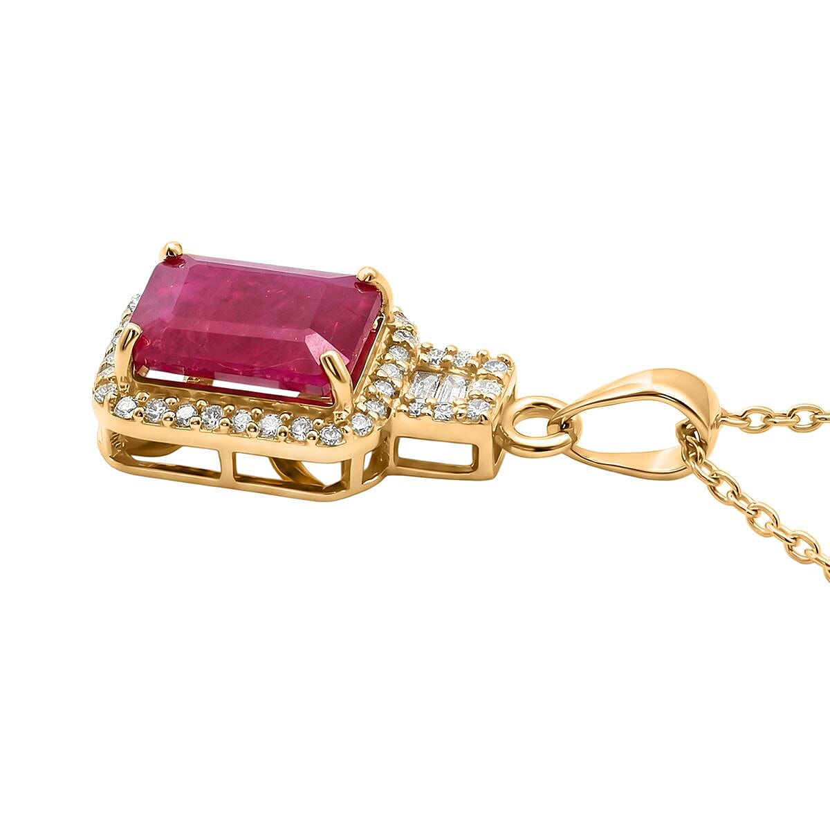 Luxoro AAA Mozambique Ruby, Diamond Pendant Necklace in 10K Yellow Gold 2.50 ctw (18 Inches) image number 3