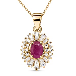 D'Joy Mozambique Ruby, Moissanite Pendant Necklace in 18K Vermeil YG Over Sterling Silver 2.10 ctw (20 Inches)