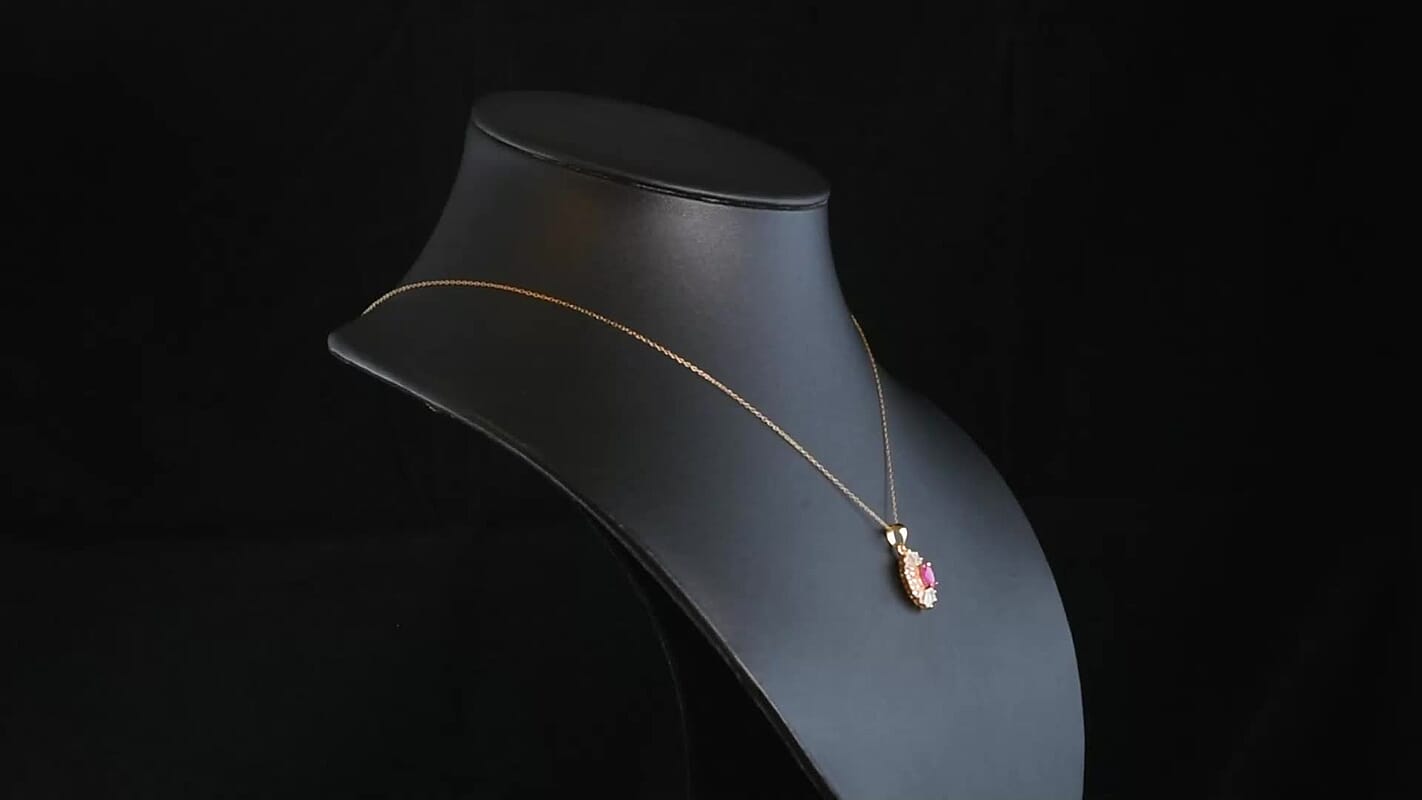 D'Joy Montepuez Ruby, Moissanite Pendant Necklace in 18K Vermeil YG Over Sterling Silver 2.10 ctw (20 Inches)