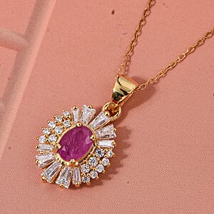 D'Joy Montepuez Ruby, Moissanite Pendant Necklace in 18K Vermeil YG Over Sterling Silver 2.10 ctw (20 Inches)
