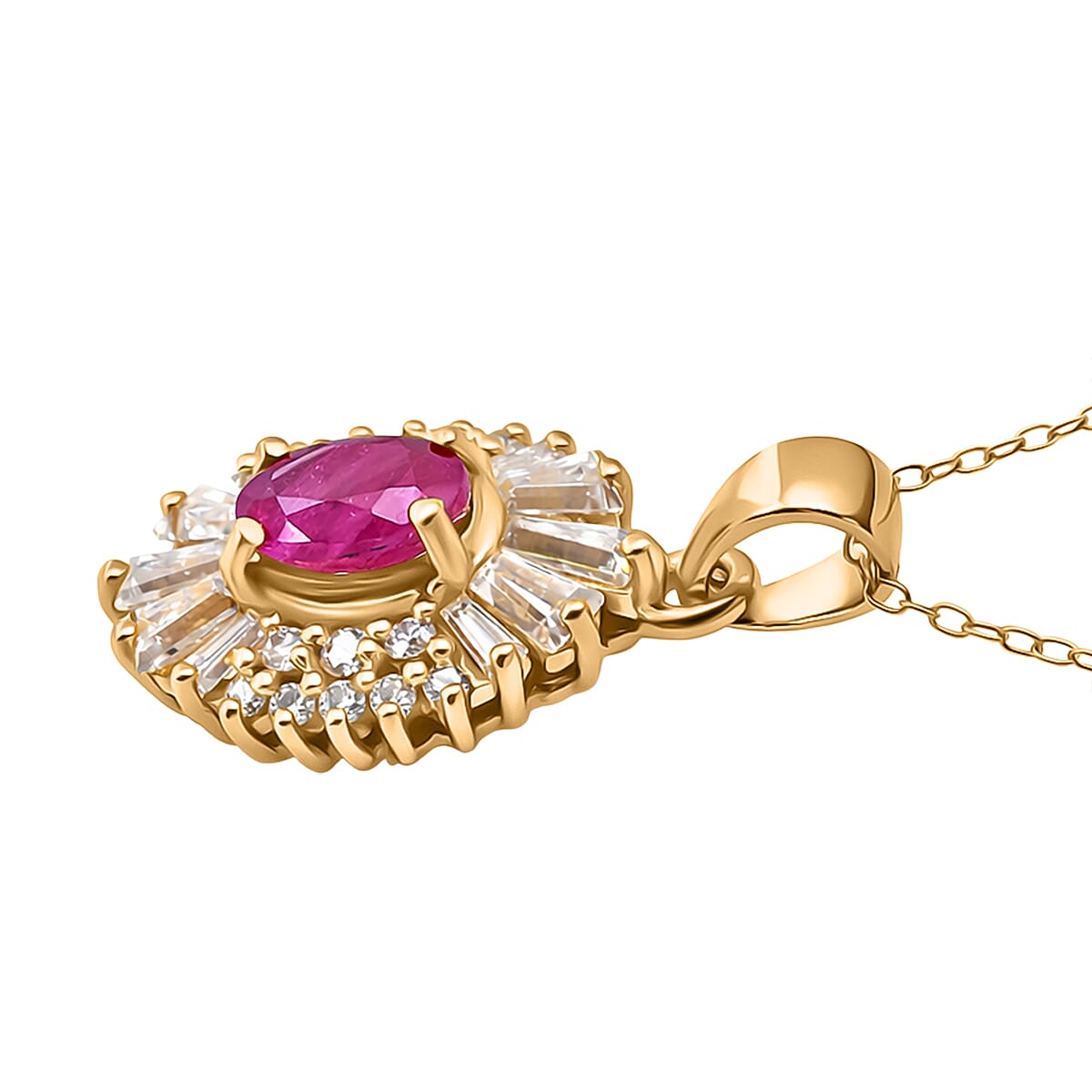 D'Joy Mozambique Ruby, Moissanite Pendant Necklace in 18K Vermeil YG Over Sterling Silver 2.10 ctw (20 Inches) image number 3