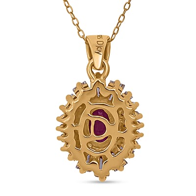 D'Joy Montepuez Ruby, Moissanite Pendant Necklace in 18K Vermeil YG Over Sterling Silver 2.10 ctw (20 Inches)