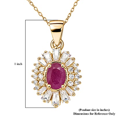 D'Joy Montepuez Ruby, Moissanite Pendant Necklace in 18K Vermeil YG Over Sterling Silver 2.10 ctw (20 Inches)