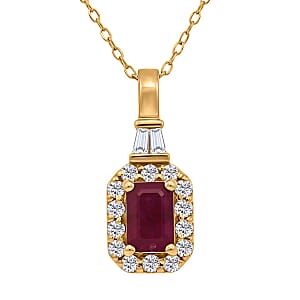 D'Joy Mozambique Ruby, Moissanite Pendant Necklace in 18K Vermeil YG Over Sterling Silver 1.00 ctw (20 Inches)