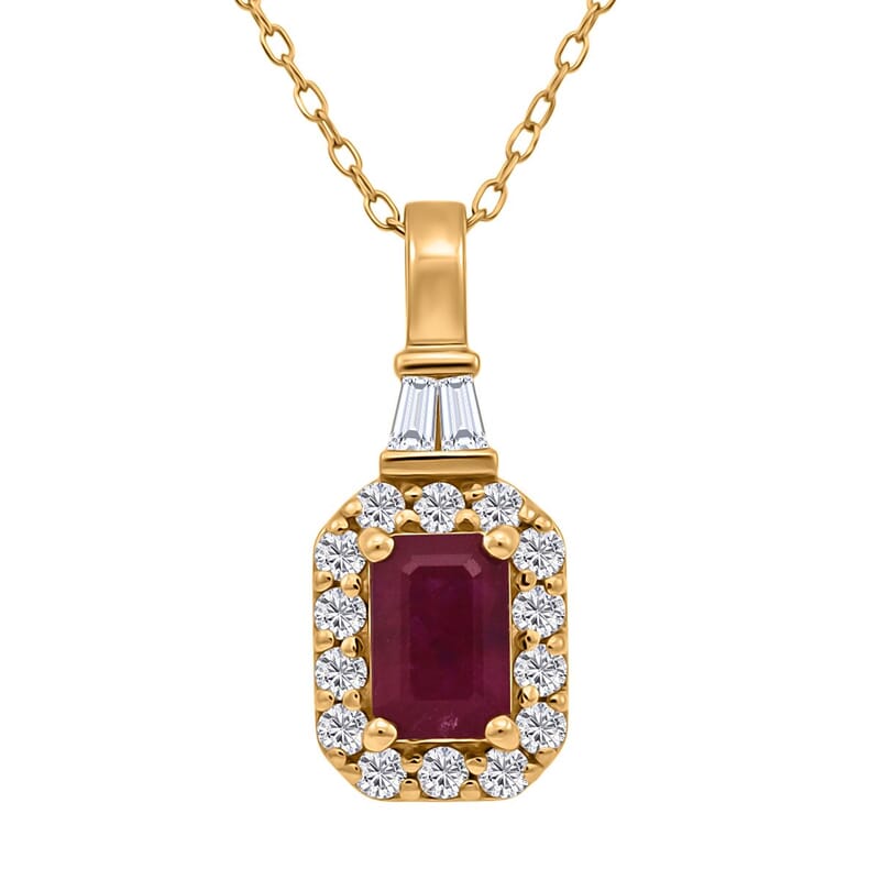 D'Joy Montepuez Ruby, Moissanite Pendant Necklace in 18K Vermeil YG Over Sterling Silver 1.00 ctw (20 Inches)