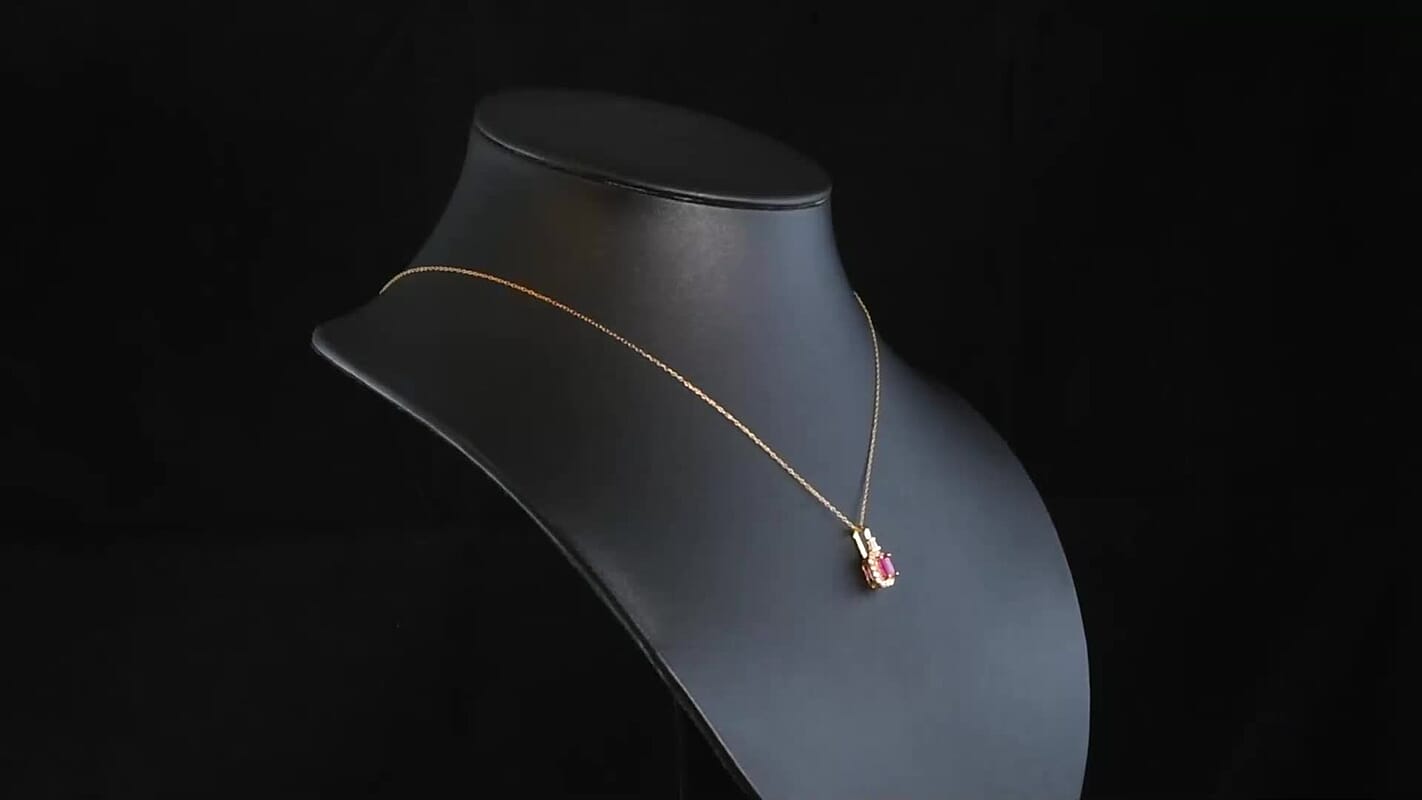 D'Joy Montepuez Ruby, Moissanite Pendant Necklace in 18K Vermeil YG Over Sterling Silver 1.00 ctw (20 Inches)