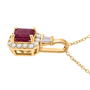 D'Joy Montepuez Ruby, Moissanite Pendant Necklace in 18K Vermeil YG Over Sterling Silver 1.00 ctw (20 Inches)