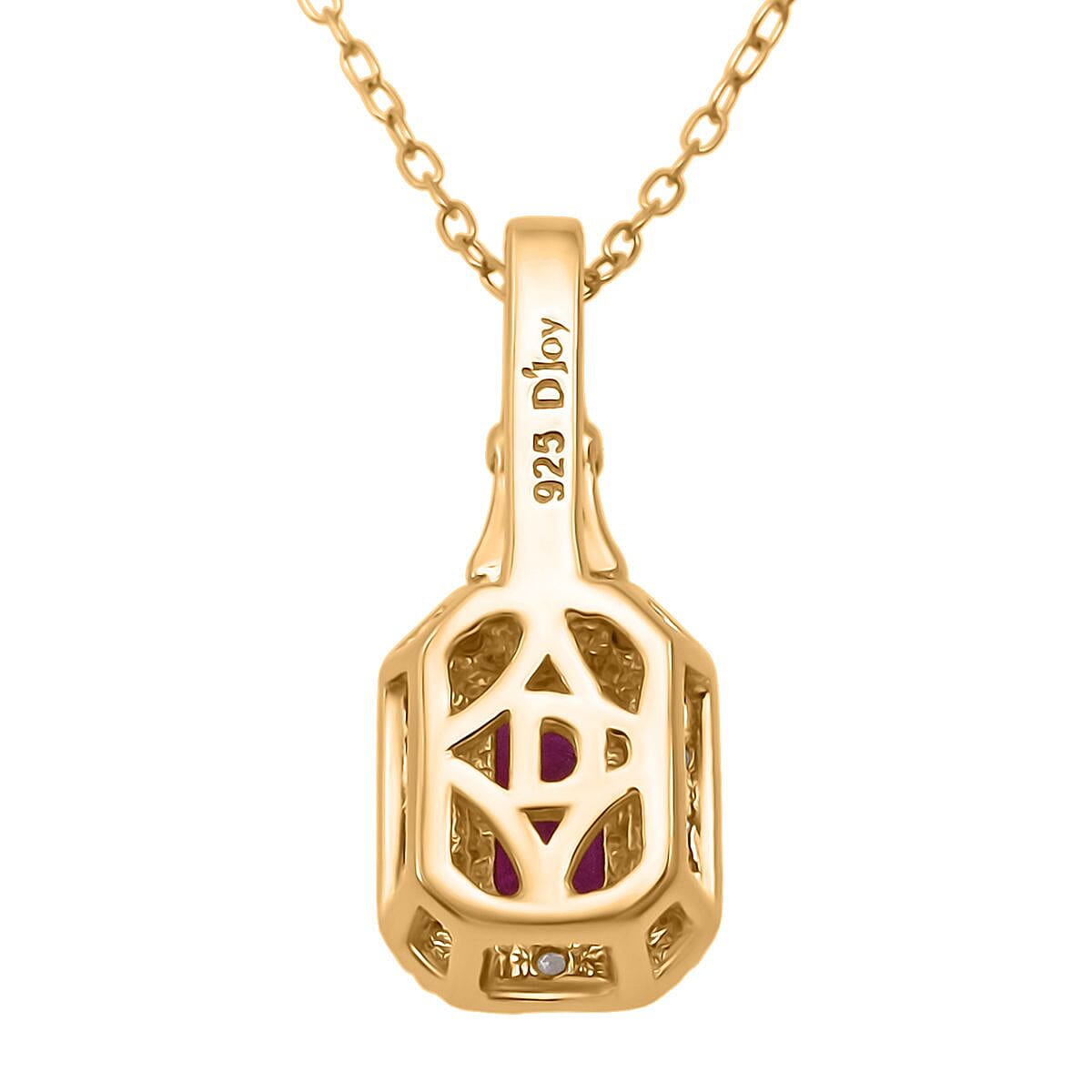 D'Joy Montepuez Ruby, Moissanite Pendant Necklace in 18K Vermeil YG Over Sterling Silver 1.00 ctw (20 Inches)