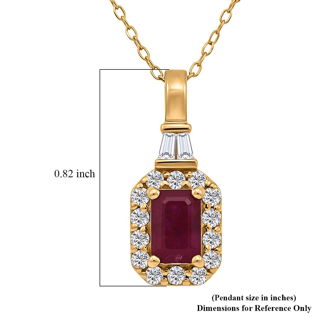 D'Joy Montepuez Ruby, Moissanite Pendant Necklace in 18K Vermeil YG Over Sterling Silver 1.00 ctw (20 Inches)