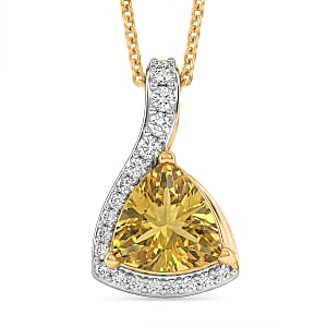 D'Joy Premium Golden Apatite and Moissanite 1.30 ctw Lightwave Pendant Necklace in 18K Yellow Gold Over Sterling Silver 20 Inches