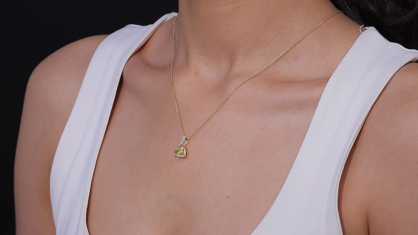 D'Joy Premium Golden Apatite and Moissanite 1.30 ctw Lightwave Pendant Necklace in 18K Yellow Gold Over Sterling Silver 20 Inches