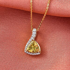 D'Joy Premium Golden Apatite and Moissanite 1.30 ctw Lightwave Pendant Necklace in 18K Yellow Gold Over Sterling Silver 20 Inches