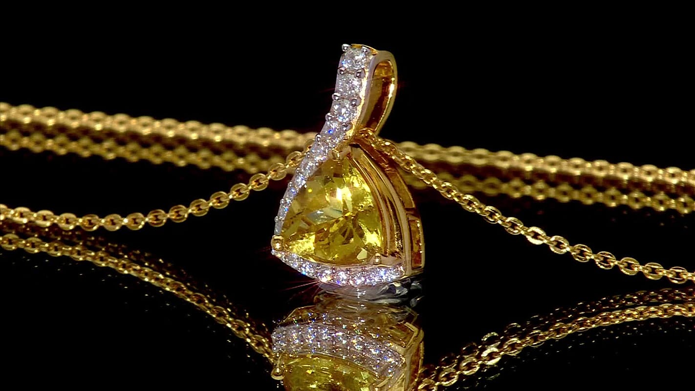 D'Joy Premium Golden Apatite and Moissanite 1.30 ctw Lightwave Pendant Necklace in 18K Yellow Gold Over Sterling Silver 20 Inches