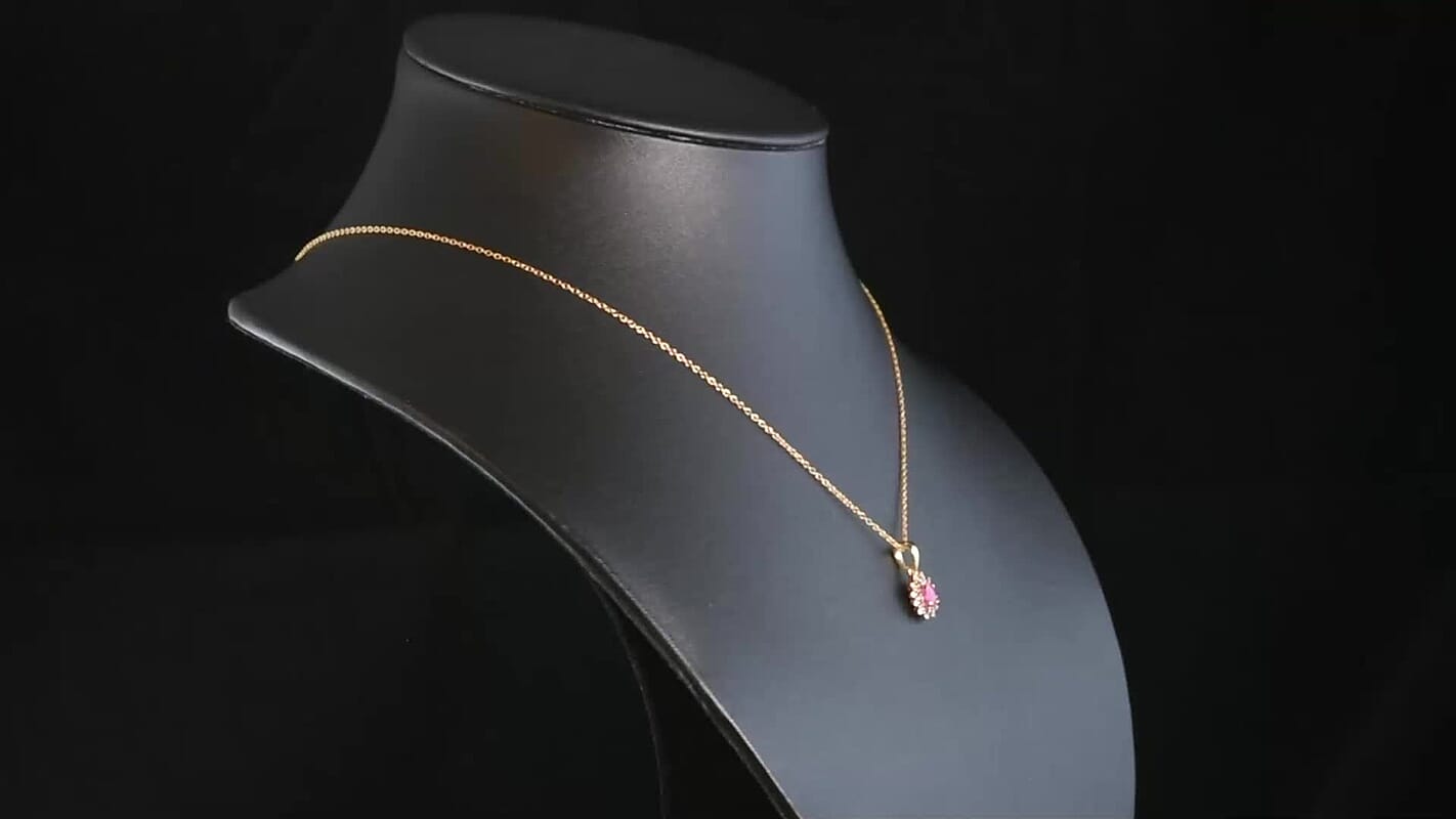 D'Joy Montepuez Ruby, White and Coffee Zircon Pendant Necklace in 18K Vermeil YG Over Sterling Silver 1.15 ctw (20 Inches)