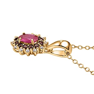 D'Joy Montepuez Ruby, White and Coffee Zircon Pendant Necklace in 18K Vermeil YG Over Sterling Silver 1.15 ctw (20 Inches)