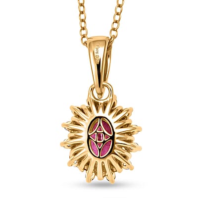 D'Joy Montepuez Ruby, White and Coffee Zircon Pendant Necklace in 18K Vermeil YG Over Sterling Silver 1.15 ctw (20 Inches)