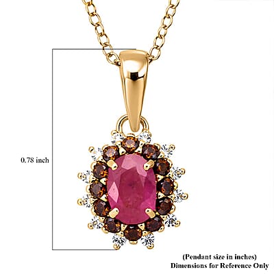 D'Joy Montepuez Ruby, White and Coffee Zircon Pendant Necklace in 18K Vermeil YG Over Sterling Silver 1.15 ctw (20 Inches)