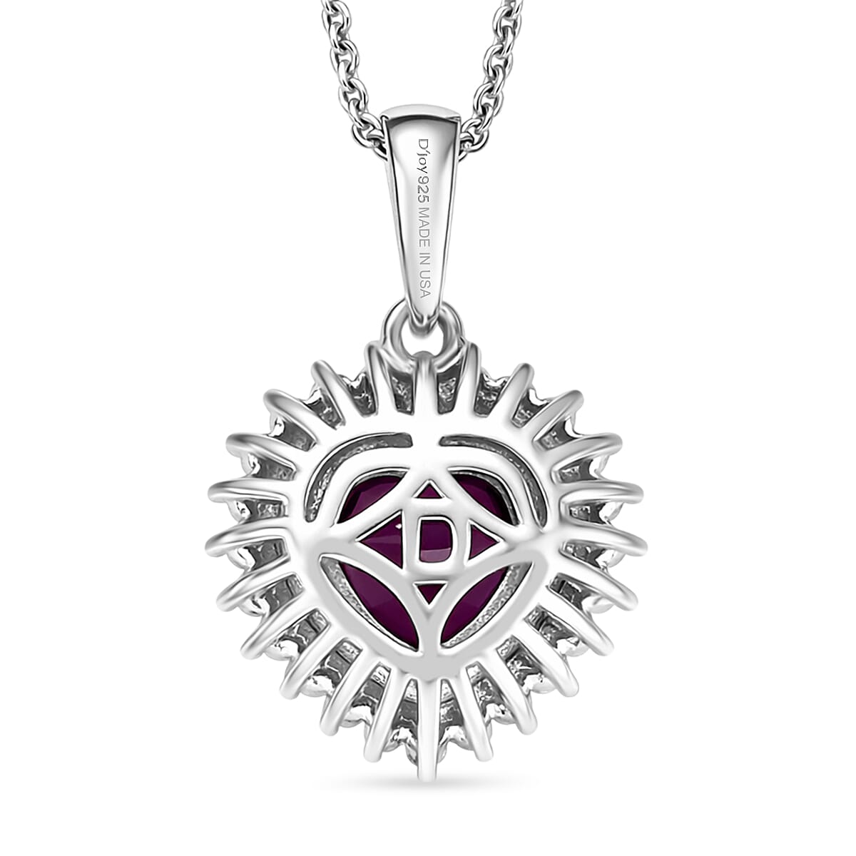 D'Joy AAA Radiant Ember Garnet and Moissanite 1.70 ctw Heart Royale Pendant Necklace in Rhodium Over Sterling Silver 20 Inches  image number 4