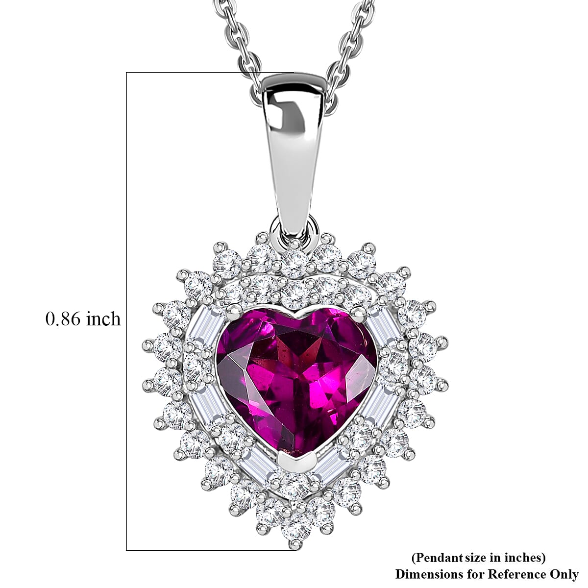 D'Joy AAA Radiant Ember Garnet and Moissanite 1.70 ctw Heart Royale Pendant Necklace in Rhodium Over Sterling Silver 20 Inches  image number 5