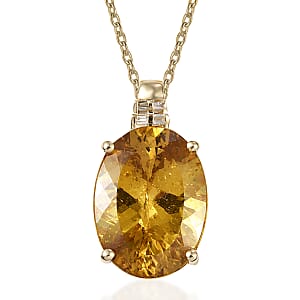 Luxuro Premium Golden Apatite and Diamond G-H I2 10.15 ctw Sunlit Pendant Necklace in 10K Yellow Gold 20 Inches