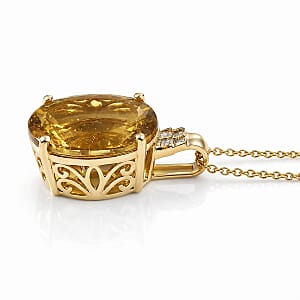 Luxuro Premium Golden Apatite and Diamond G-H I2 10.15 ctw Sunlit Pendant Necklace in 10K Yellow Gold 20 Inches