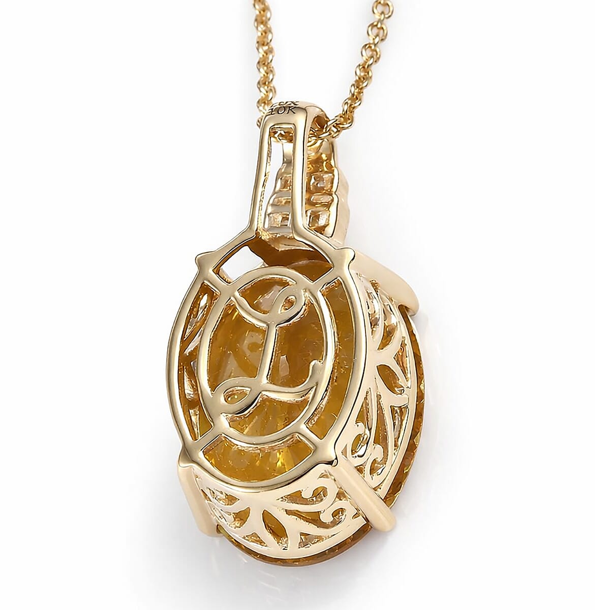 Luxuro Premium Golden Apatite and Diamond G-H I2 10.15 ctw Sunlit Pendant Necklace in 10K Yellow Gold 20 Inches