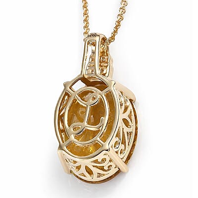 Luxuro Premium Golden Apatite and Diamond G-H I2 10.15 ctw Sunlit Pendant Necklace in 10K Yellow Gold 20 Inches